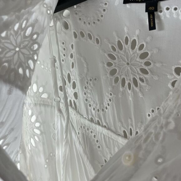 MAJE Rapala Dress Women 40 Large Eyelet Mini A-Line White Lined Pockets Viscose - Picture 8 of 16